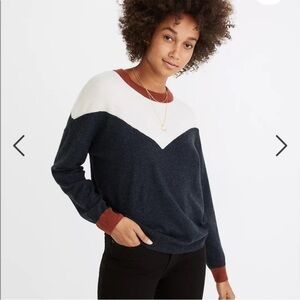Madewell XS Colorblock Yoke Pullover Sweater blue white cream red wool alpaca